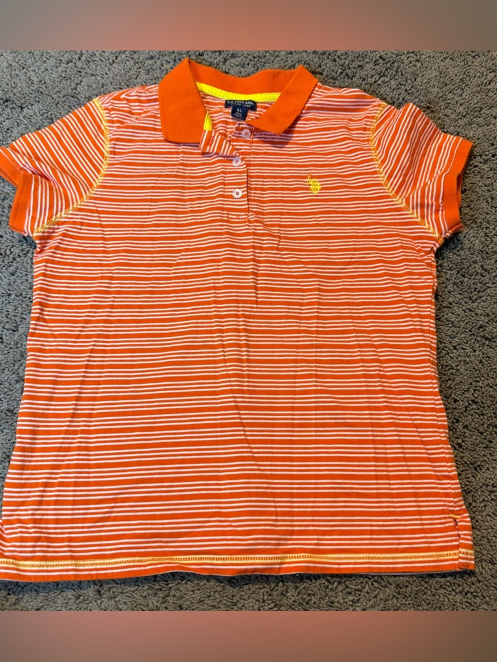 U S POLO ASSN striped orange collard top women’s size XL SL3